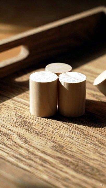 Rhythmic Impact: Wooden Cylinders Falling into Tray