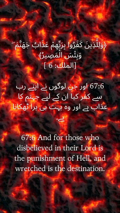 "And for those who disbelieved in their Lord is the punishment of Hell, and wretched is the destination." — Surah Al-Mulk 67:6. May Allah keep us guided on the straight path.  #QuranRecitation #SurahMulk #IslamicReflections #DeenOverDunya #QuranicVerses