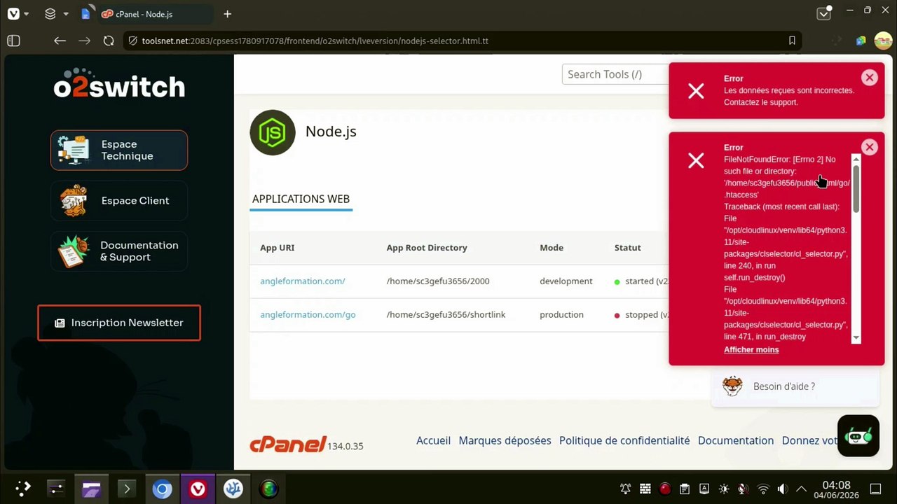 Fix Erreur cPanel : Impossible de Supprimer une Application Node.js