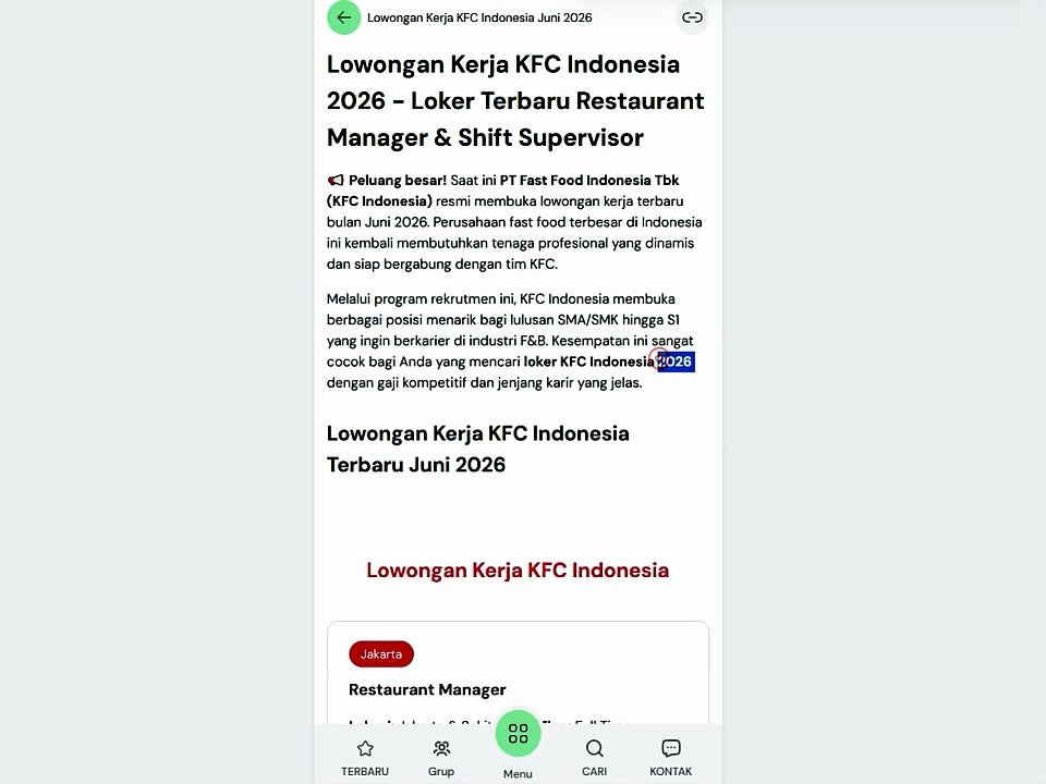 Lowongan Kerja KFC Indonesia Juni 2026