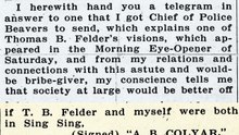 Sunday, 25th May 1913 Colyar Tells Where He and Col Felder Ought to be for Good of Society
