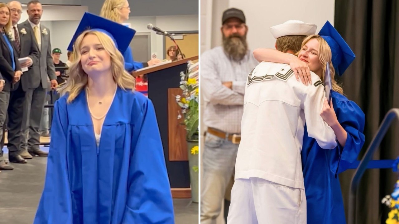 Grad Brought To Tears When Sailor Brother Returns Home To Surprise Her