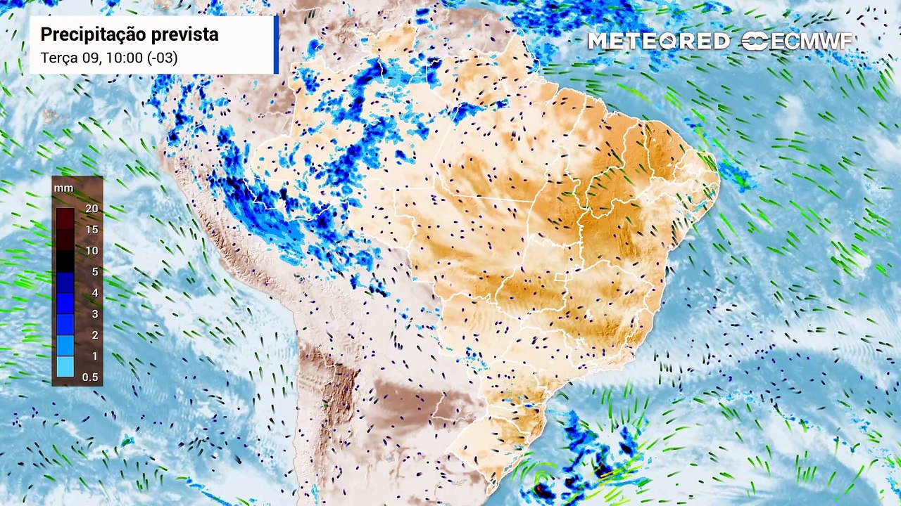 Terça-feira, 9 de junho: Chuva, nebulosidade e vento