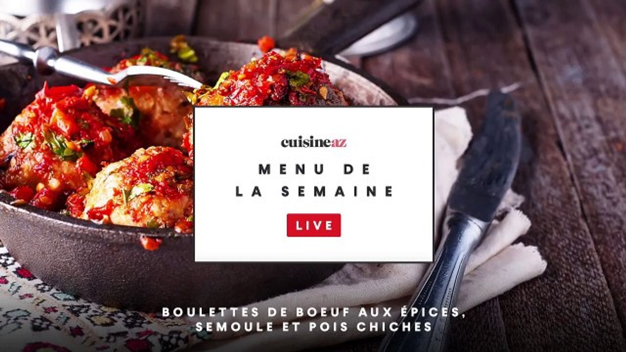 Boulettes de boeuf aux e´pices, semoule et pois chiches án
