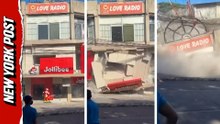 Watch insane moment a 7.8 magnitude earthquake destroys a Jollibee restaurant in the Philippines
