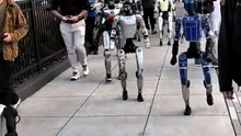 Meet the advanced humanoid robots together walking 🤖