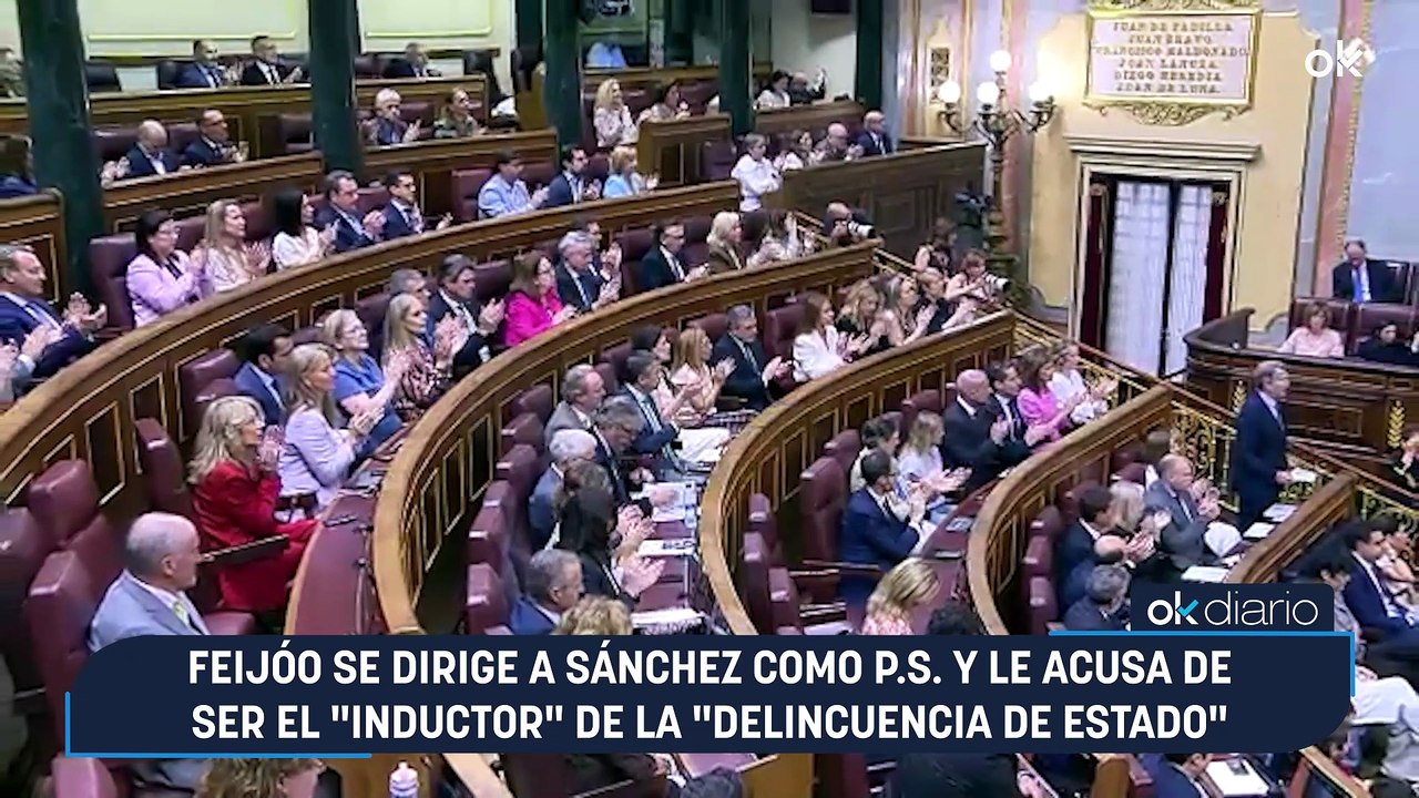 Feijóo se dirige a Sánchez como P.S. y le acusa de ser el "inductor" de la "delincuencia de Estado"