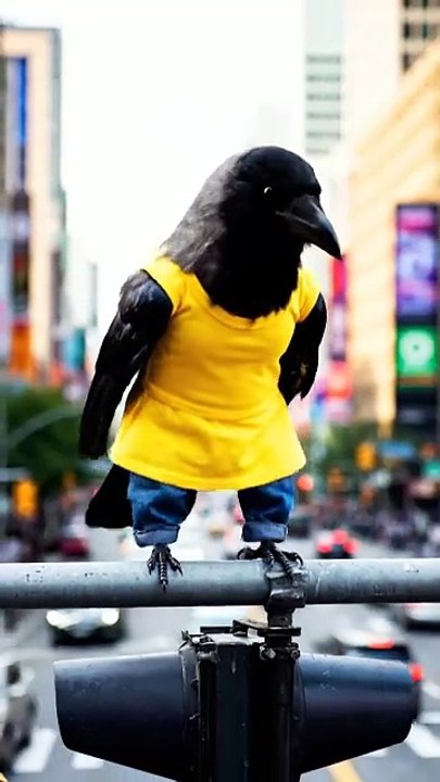 Crow in Yellow Shirt Dancing on Signal Pole 😂 | Funniest Animal Video