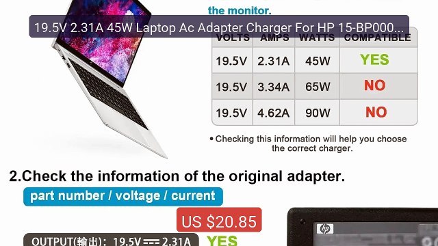 19.5V 2.31A 45W Laptop Ac Adapter Charger For HP 15-BP000 15m-... Best Buy 2026 | Great Quality!