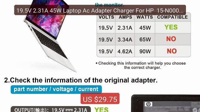 19.5V 2.31A 45W Laptop Ac Adapter Charger For HP 15-N000 15-P... Best Buy 2026 | Great Quality!