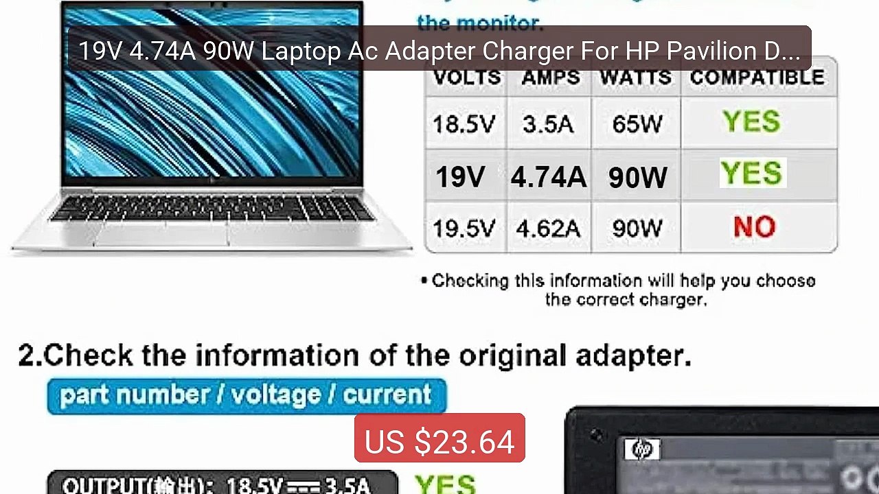 19V 4.74A 90W Laptop Ac Adapter Charger For HP...