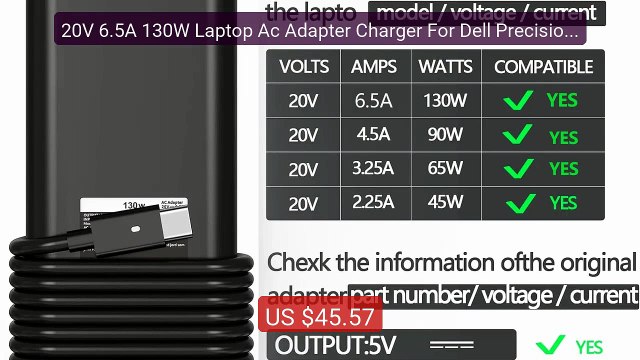 20V 6.5A 130W Laptop Ac Adapter Charger For Dell Precision ... Top Pick 2026 | Unbeatable Price!