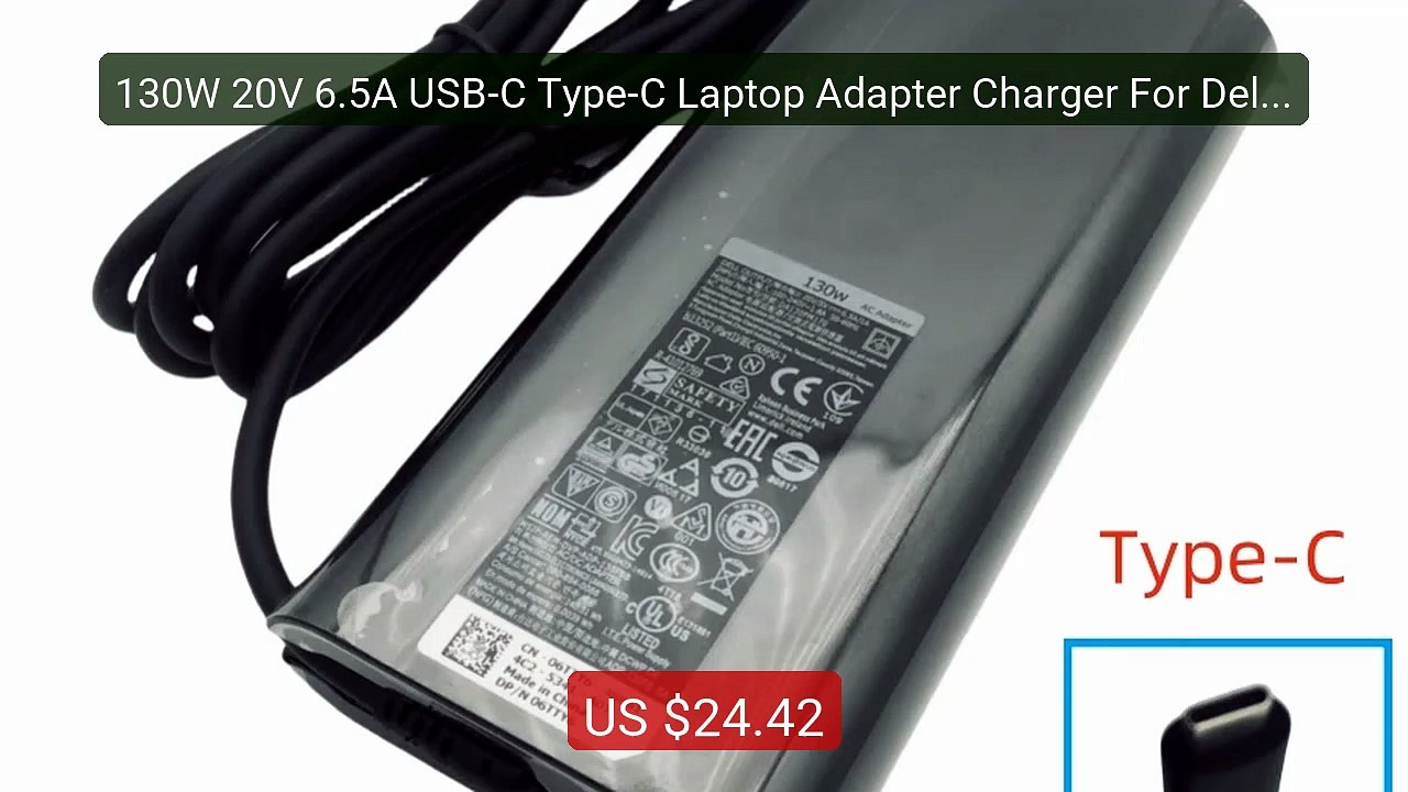130W 20V 6.5A USB-C Type-C Laptop Adapter Charg...