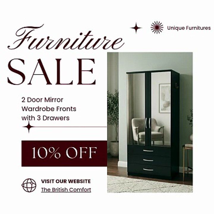 2 Door Mirrored Wardrobe with 3 Drawers