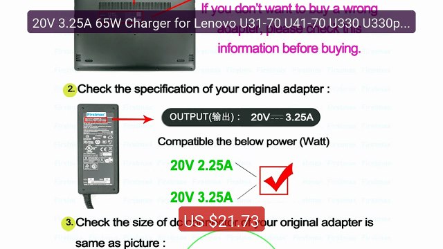 20V 3.25A 65W Charger for Lenovo U31-70 U41-70 U330 U330p U330... Best Buy 2026 | Great Quality!