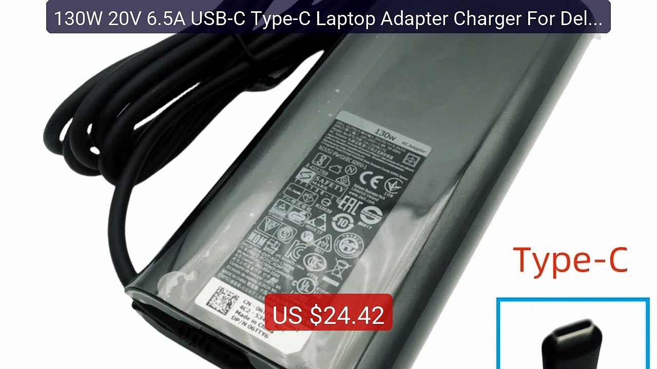 130W 20V 6.5A USB-C Type-C Laptop Adapter Charg...