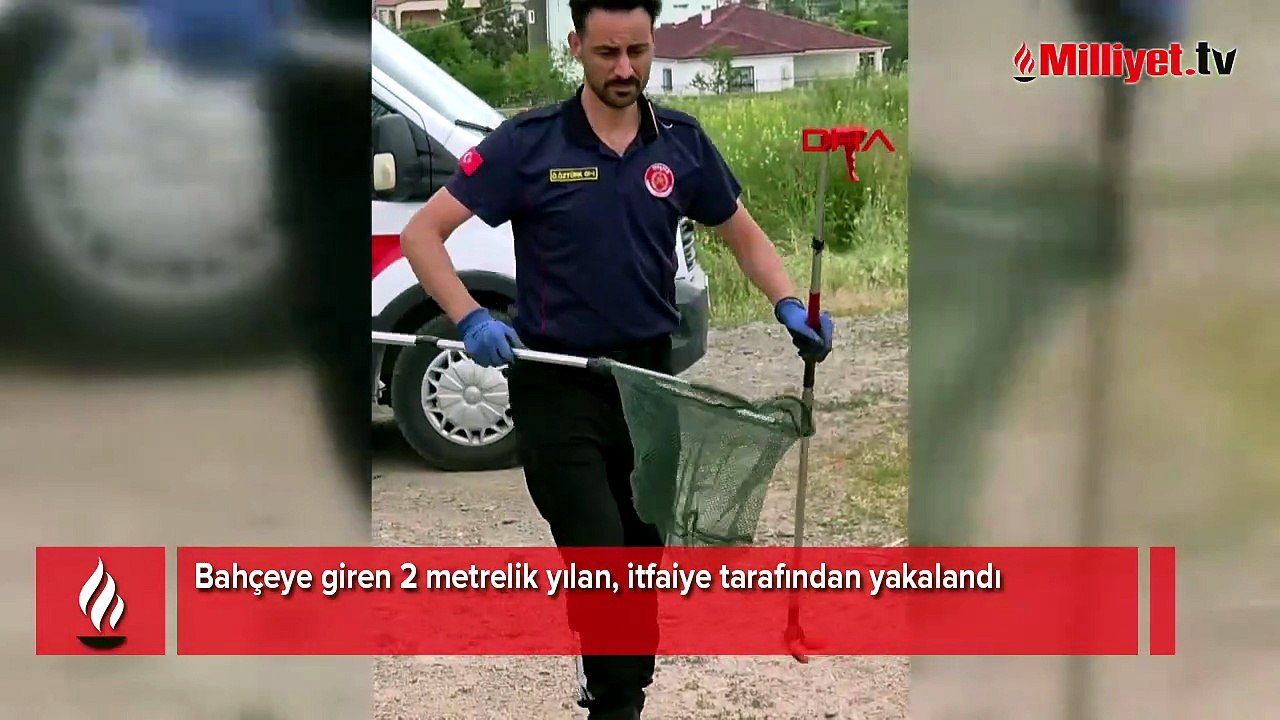 Bahçeye giren 2 metrelik yılan, itfaiye tarafından yakalandı