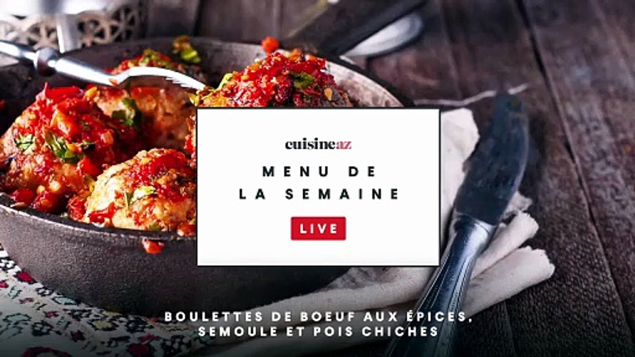 Boulettes de boeuf aux e´pices, semoule et pois...