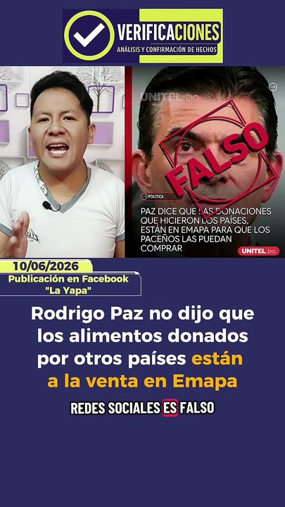 Rodrigo Paz no dijo que los alimentos donados por otros países están a la venta en Emapa