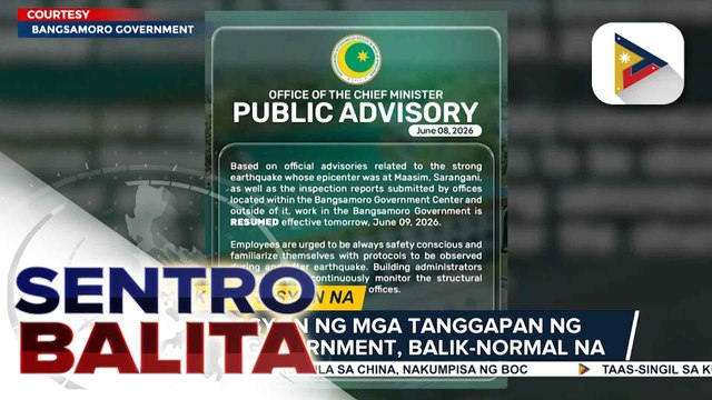 Operasyon ng mga tanggapan ng BARMM Government, balik-normal na; MSSD BARMM, inihanda na ang mga tulong sa mga biktima ng lindol | ulat ni Trisha Aragon - PTV Cotabato