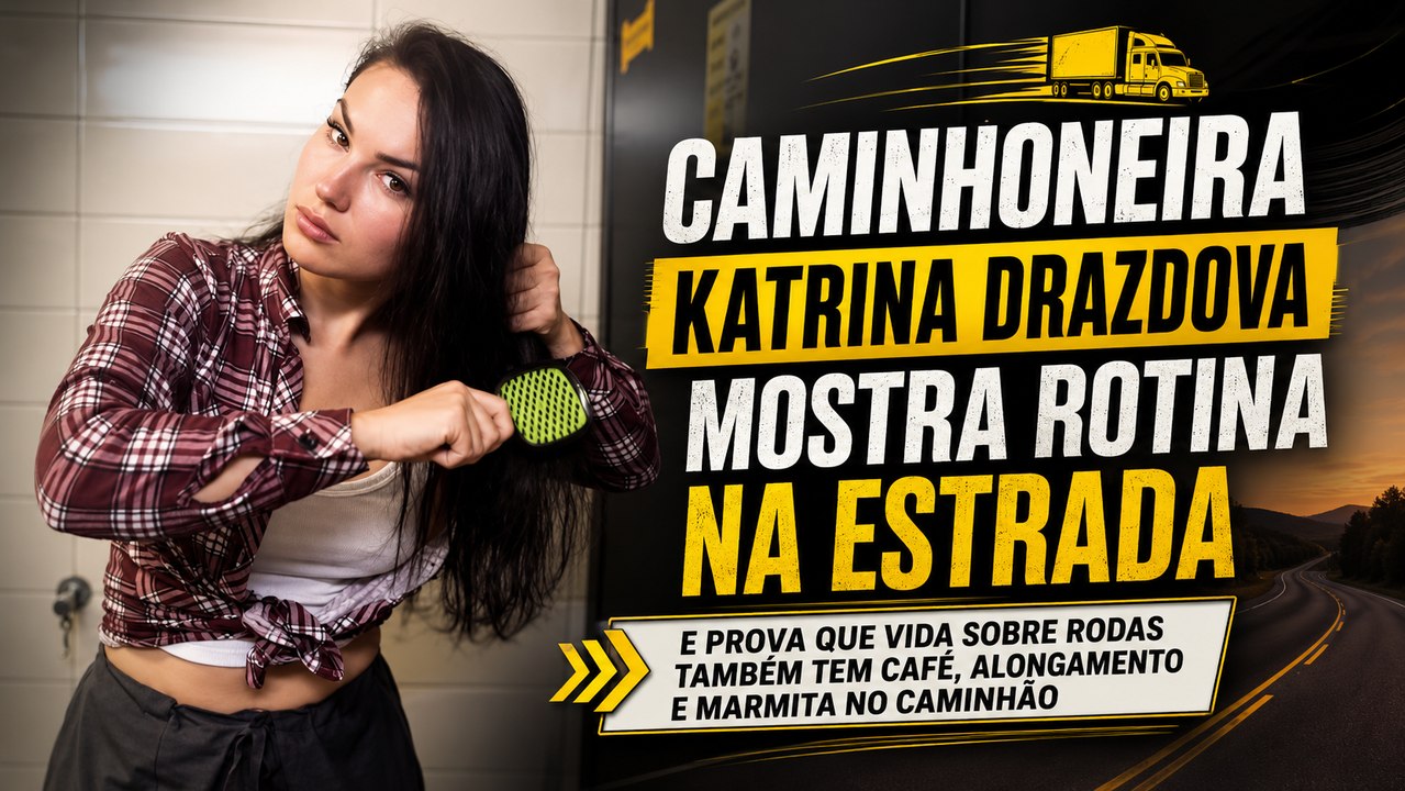 Caminhoneira Katrina Drazdova mostra rotina na estrada e prova que vida sobre rodas também tem café, alongamento e marmita no caminhão
