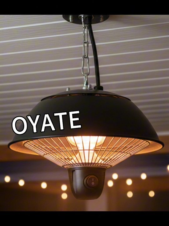 700W Electric Compact 10 Inch Patio Heater Ceiling Hanging Halogen Light with Adjustable Hook Chain Black Aluminum Frame Matt Black