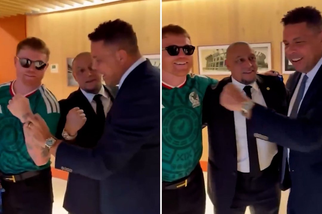Canelo Álvarez shares iconic crossover moment with Ronaldo and Roberto Carlos at World Cup event