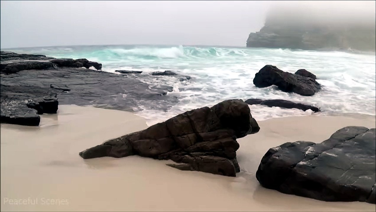 30 min relaxing ocean waves - high quality sound - no music - HD video of a beautiful misty beach_