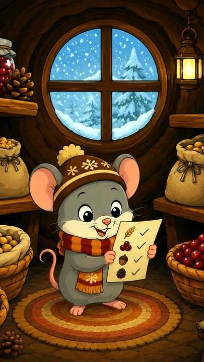Braune Maus Ordnet Ihre Wintervorratskammer – Gut Vorbereitet Sein - Norddakota-Märchen