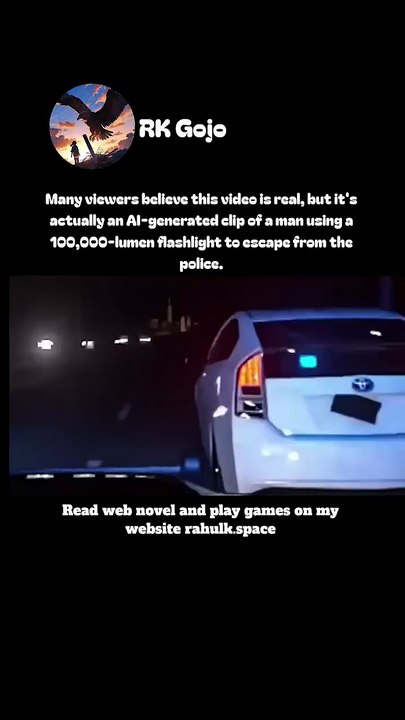 Many viewers believe this video is real, but it's actually an AI-generated clip of a man using a 100,000-lumen flashlight to escape from the police.