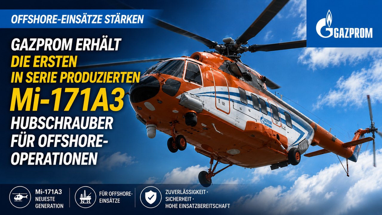 Gazprom erhält erste in serie produzierte mi-171a3-hubschrauber für offshore-einsätze