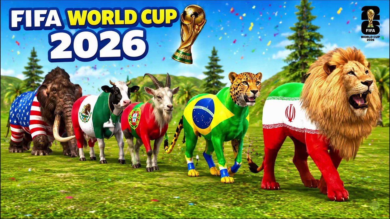 Paint Animals Lion Cheetah Cow Elephant Football Team Flags FIFA World Cup 2026 Animal Cartoon thumnail