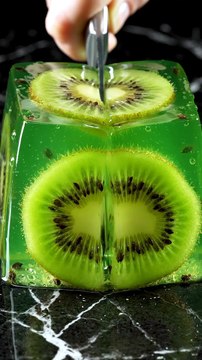 Kiwi Jelly Cube Cutting ASMR | Satisfying Knife Slices & Juicy Texture 🥝