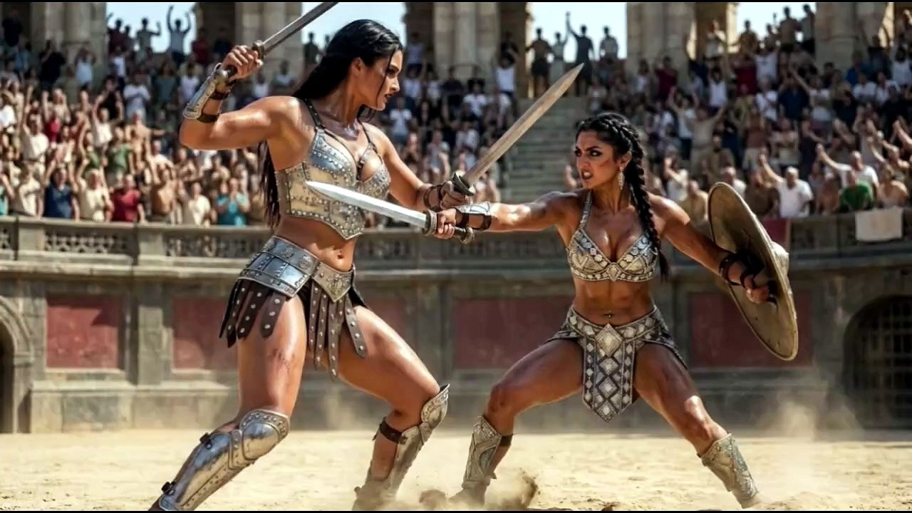 David vs Goliath a shorter female gladiator defeats and taller female gladiator