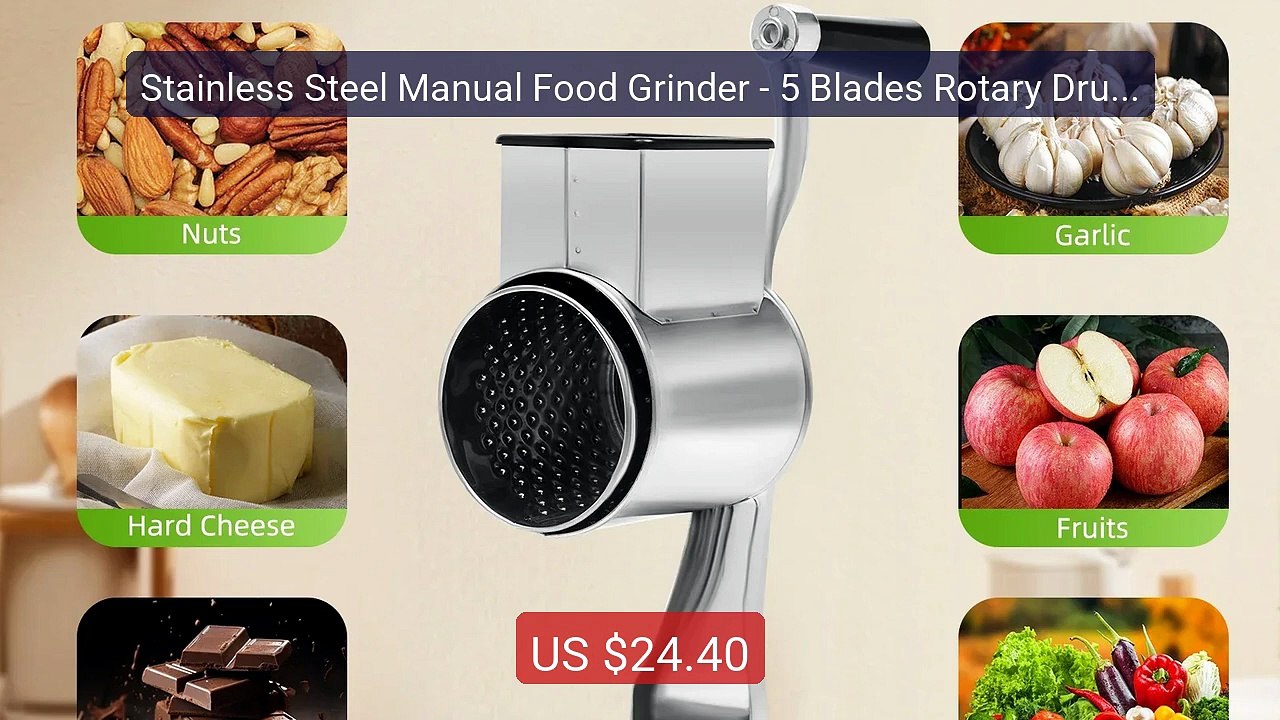 Stainless Steel Manual Food Grinder - 5 Blades Rotary Drum Sli... -- Hot Deal 2026 | Limited Offer!
