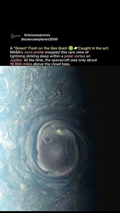 NASA's Juno Probe Captures Rare Green Lightning on Jupiter!