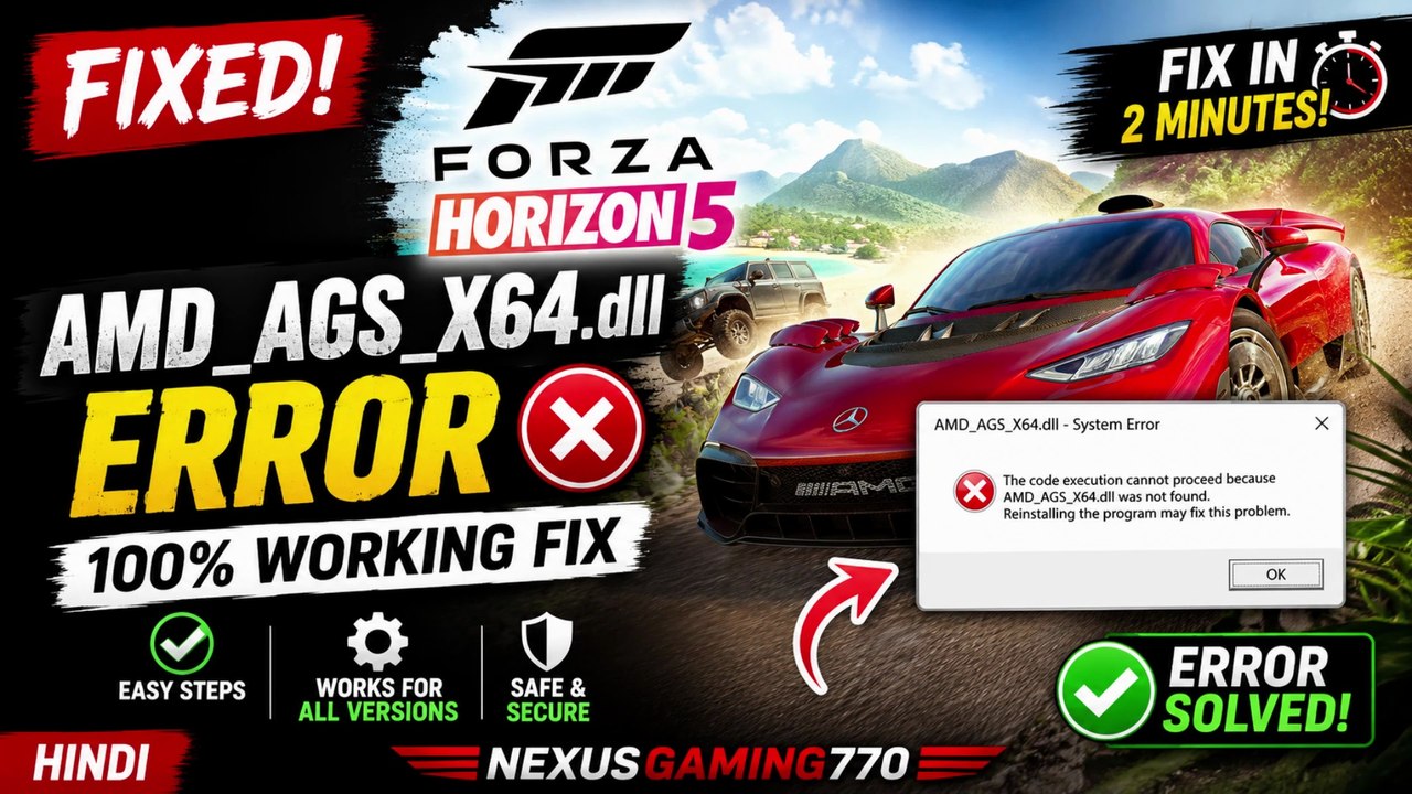 🎮 How To Fix AMD_AGS_X64.dll Error In Forza Horizon 6 | 100% Working Fix | Hindi