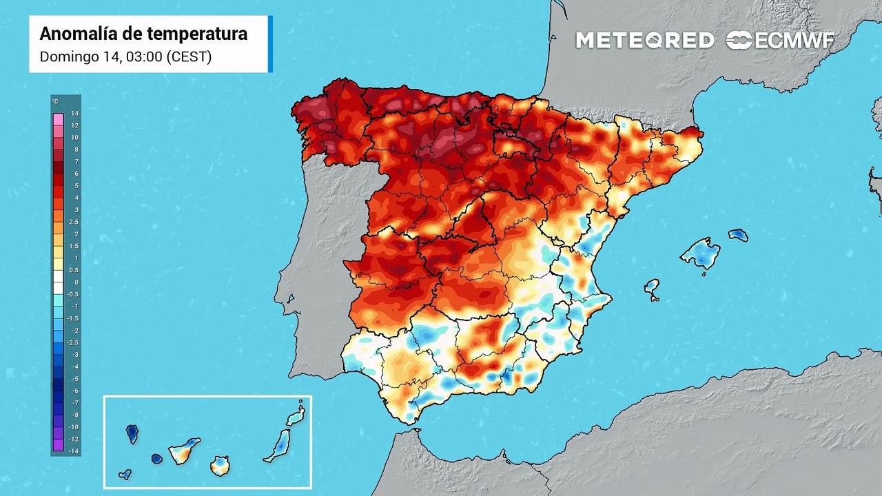 Anomalías de temperatura previstas en superficie para los próximos días
