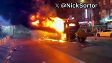 El colectivo incendiado por hinchas de los Knicks