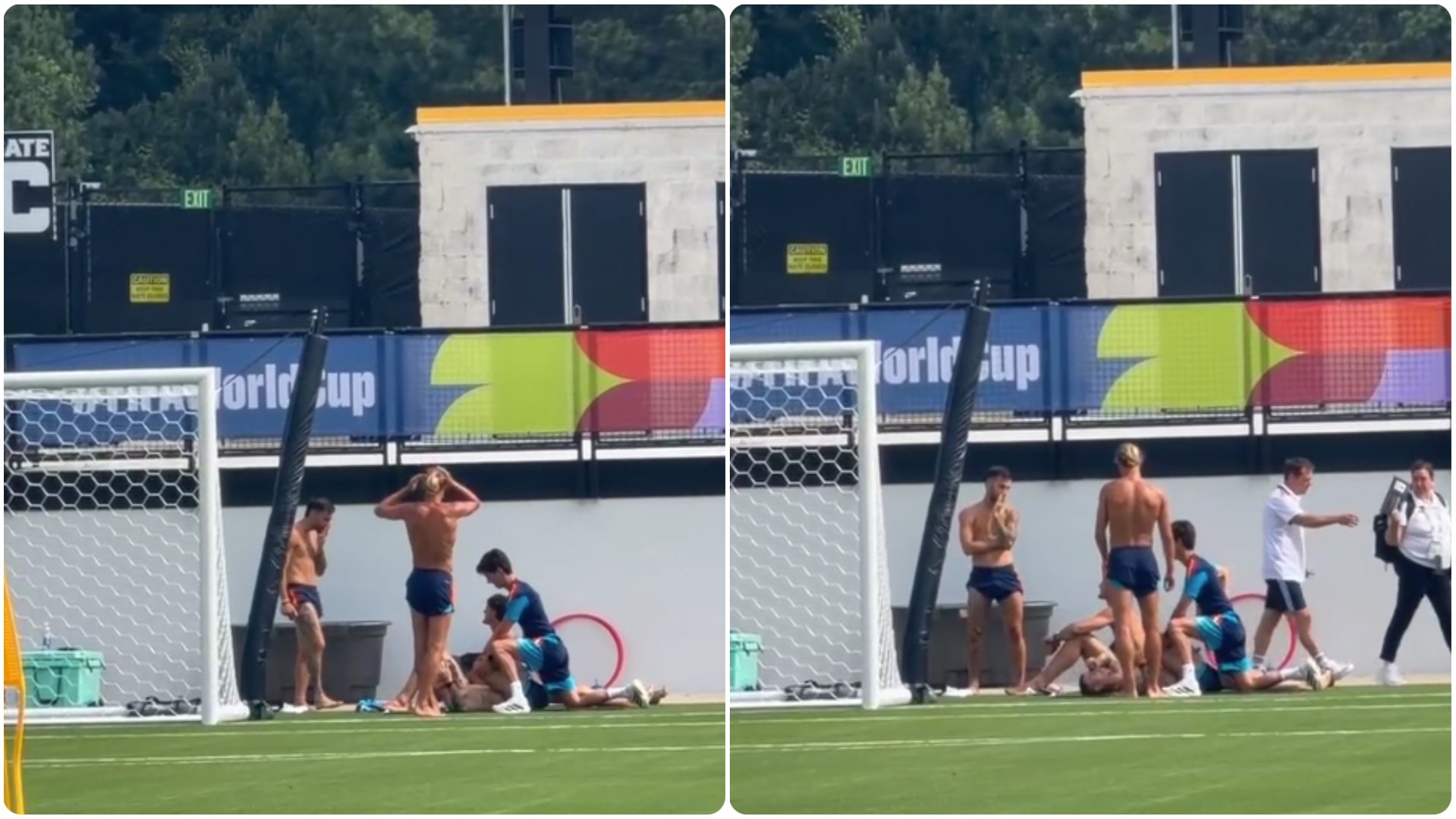 El club del sol: Marcos Llorente, Pubill, Grimaldo y Baena sin camiseta antes de entrenar