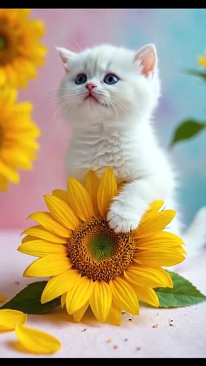 Cat with Sunflowers 🐱🌻✨  #CatWithSunflowers #CuteCat #SunflowerLove #CatLover #NatureVibes #AdorablePet #FluffyCat #ViralCat