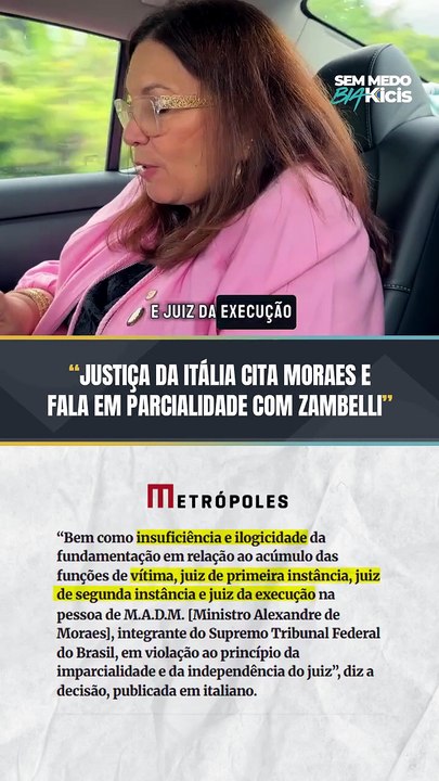 Justiça da Itália cita Moraes e fala em parcialidade com Zambelli