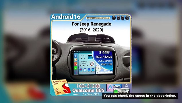 Android 16 For Jeep Renegade 2016 - 2020 2K QLED Android Car Radio Multimedia Video Player GPS AI Vo