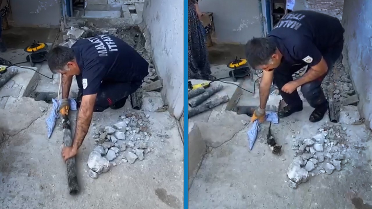 Su borusuna sıkışan yavru kedi kurtarıldı