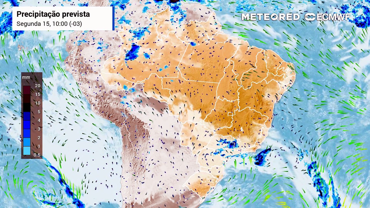 Segunda-feira, 15 de junho: precipitação prevista