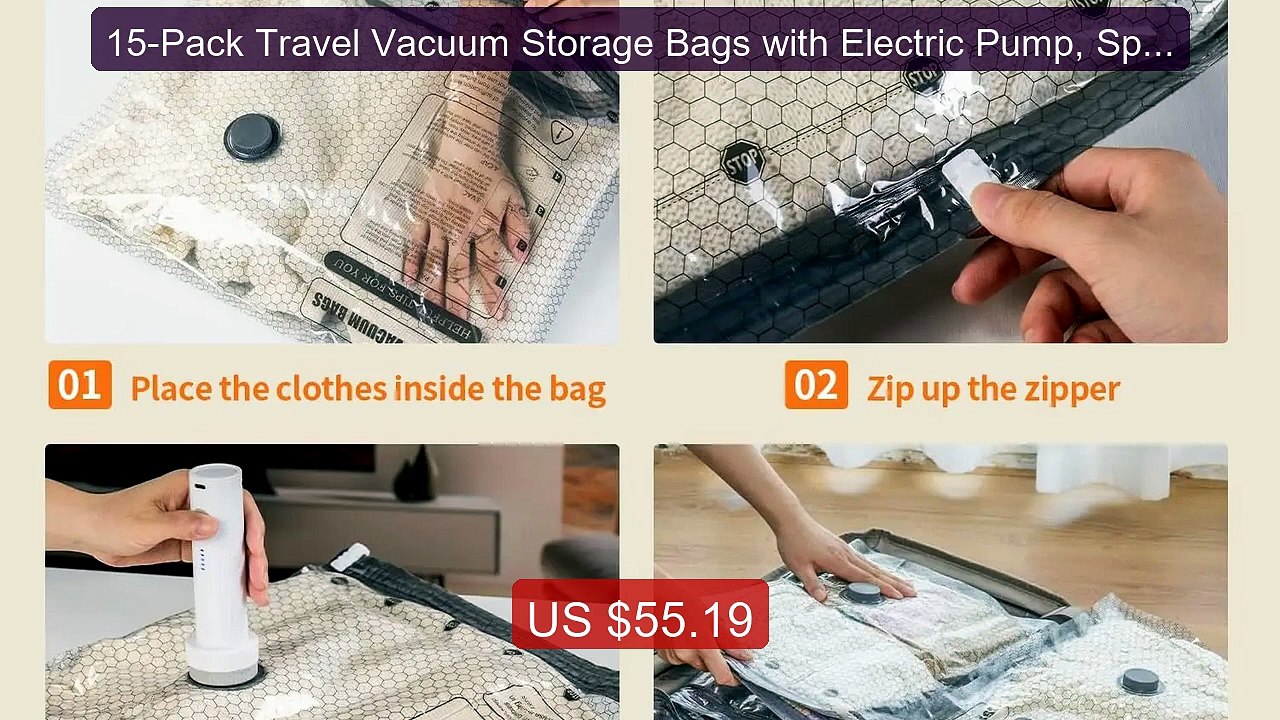 15-Pack Travel Vacuum Storage Bags with Electric Pump, Space-... -- Amazing Value 2026 | Must Have!