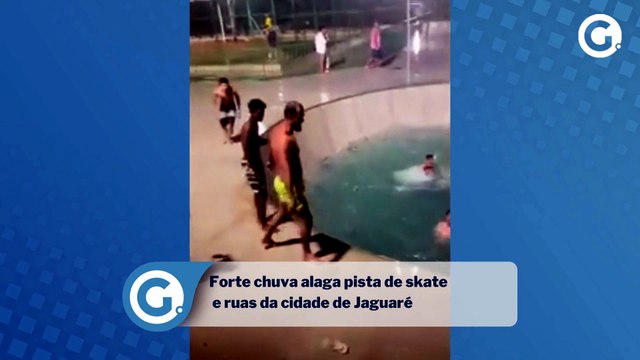 Forte chuva alaga pista de skate e ruas da cidade de Jaguaré