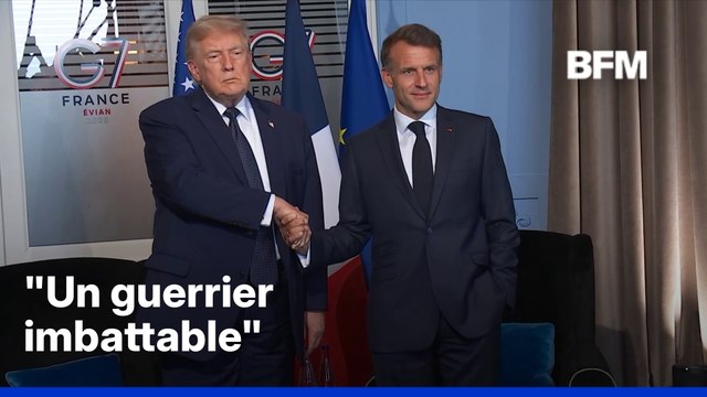 Donald Trump félicite le Français Ciryl Gane au côté d'Emmanuel Macron, qui a accueilli le président américain à Évian à l'occasion du G7