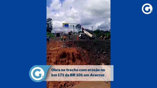 Obra no trecho com erosão no km 171 da BR 101 em Aracruz