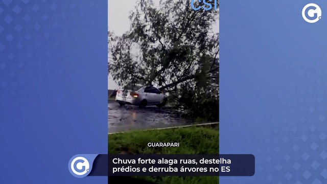 Chuva forte alaga ruas, destelha prédios e derruba árvores no ES
